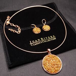 Joan Rivers Rose Gold Faux Druzy Pendant Necklace Earrings Set Vintage